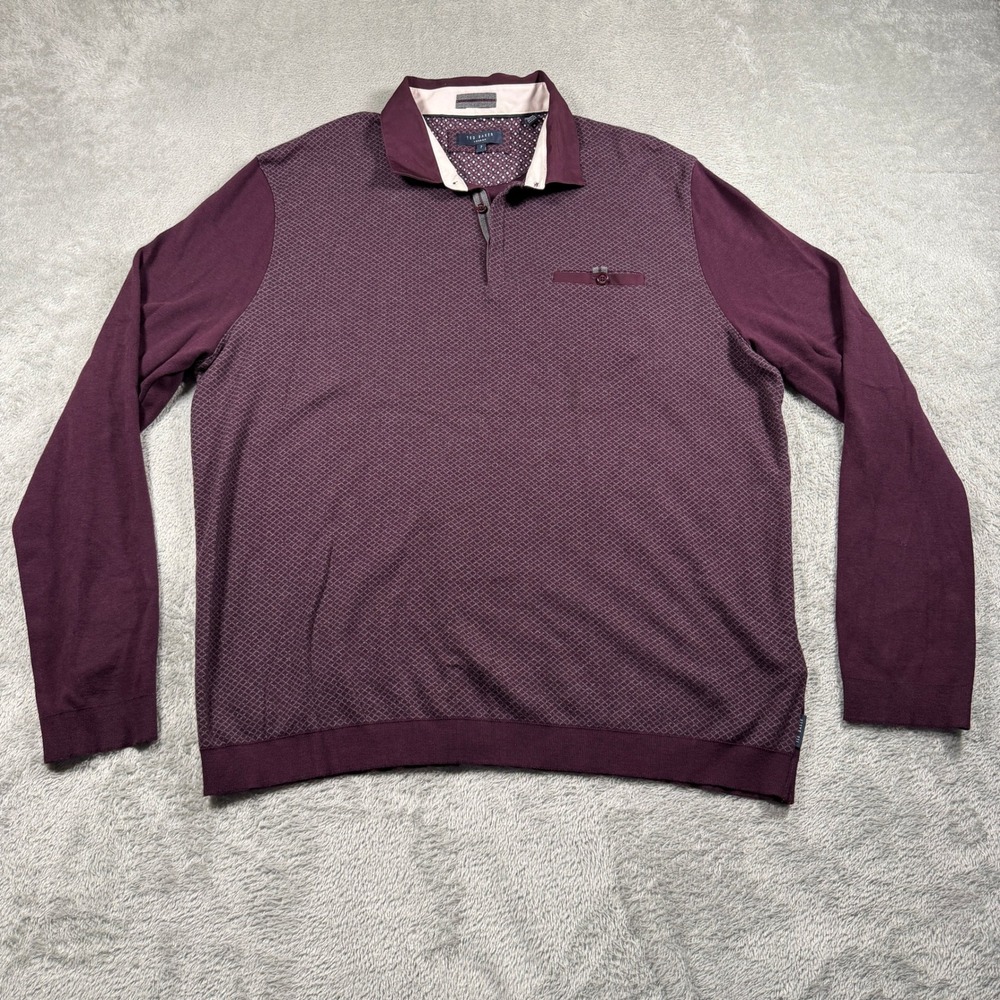Ted Baker Polo Shirt Men 7 Purple Long Sleeve Preppy Quietluxury
